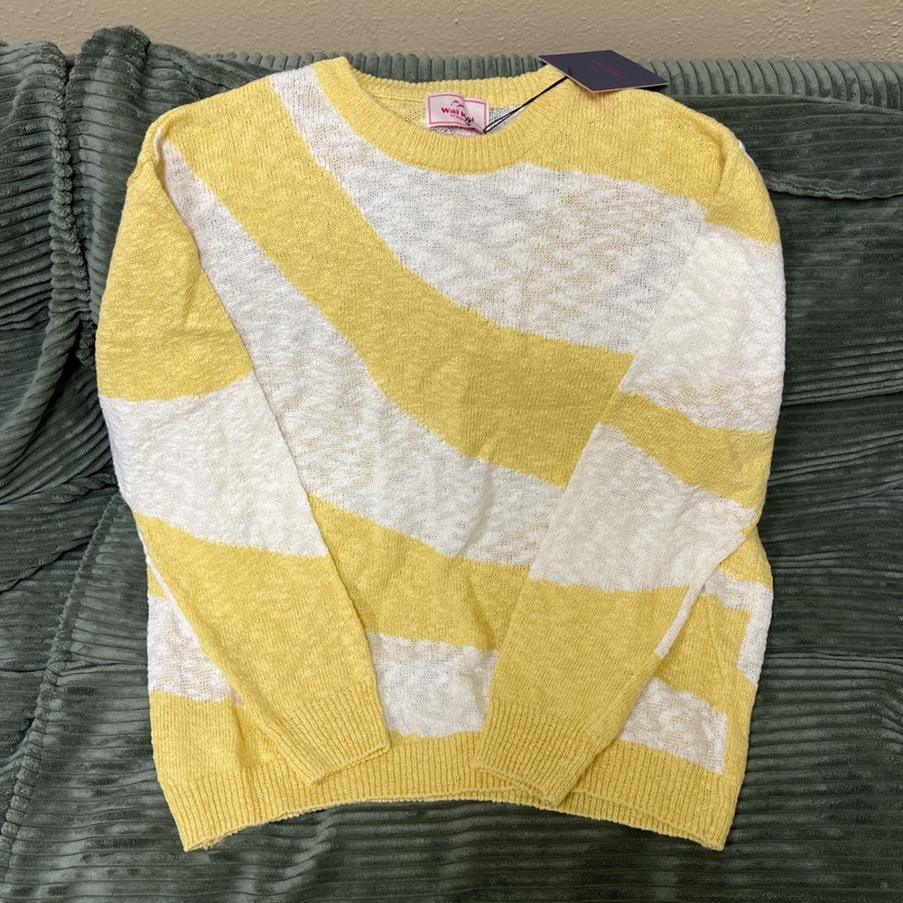 Women’s Yellow & White Striped Crewneck Sweater